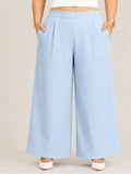 Women Solid Wide Leg Denim Palazzo
