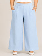 Women Solid Wide Leg Denim Palazzo