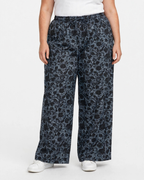 Women Grey Printed Wide Denim Leg Pants with Elasticated Waist