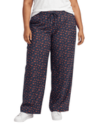 Women Navy Blue Printed Wide Denim Leg Pants with Elasticated Waist