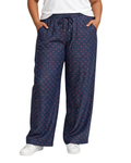 Women Navy Blue Printed Wide Denim Leg Pants with Elasticated Waist
