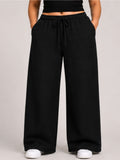 Women Black Solid Wide Leg Drawstring Palazzo Pants | BLAIS