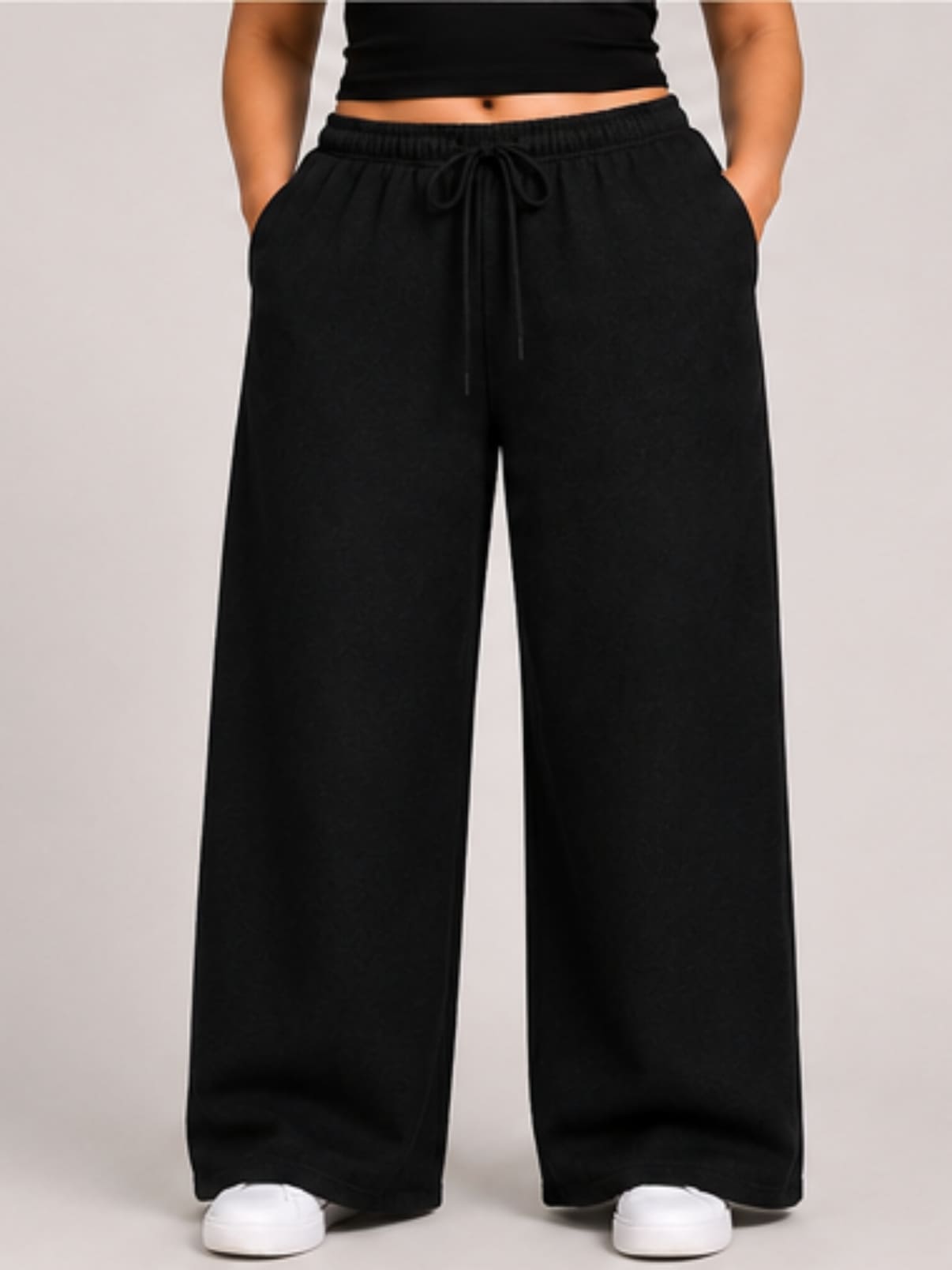 Women Black Solid Wide Leg Drawstring Palazzo Pants | BLAIS