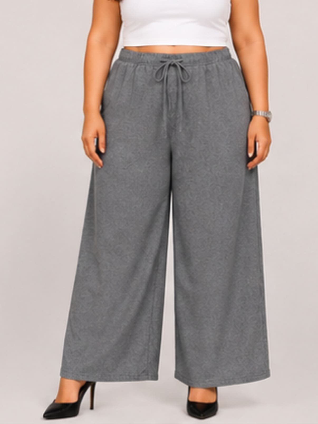 Women Grey Solid Wide  Palazzo Pants | SHINE
