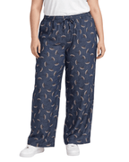 Women Denim Navy Blue Printed Wide Leg Pants with Elasticated Waist