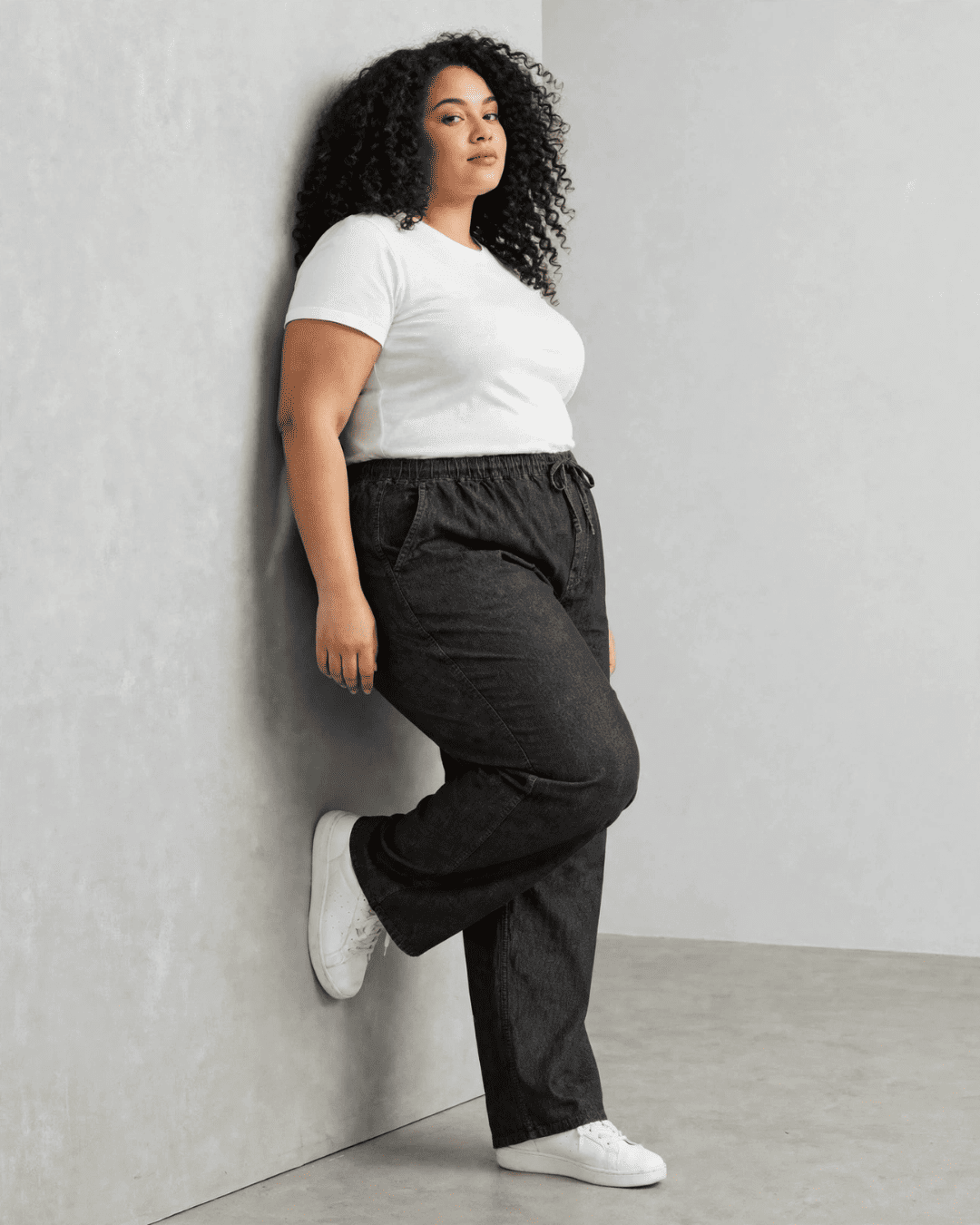 Women Wide Denim Leg Pants with Elasticated Waist | ZIKKA