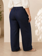 Women's Plus Size Dark Blue Denim Wide Leg Palazzo Jeans | MENTO