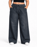 Women Wide Denim Leg Pants with Elasticated Waist | TINTAA