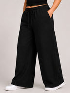 Women Black Solid Wide Leg Drawstring Palazzo Pants | BLAIS