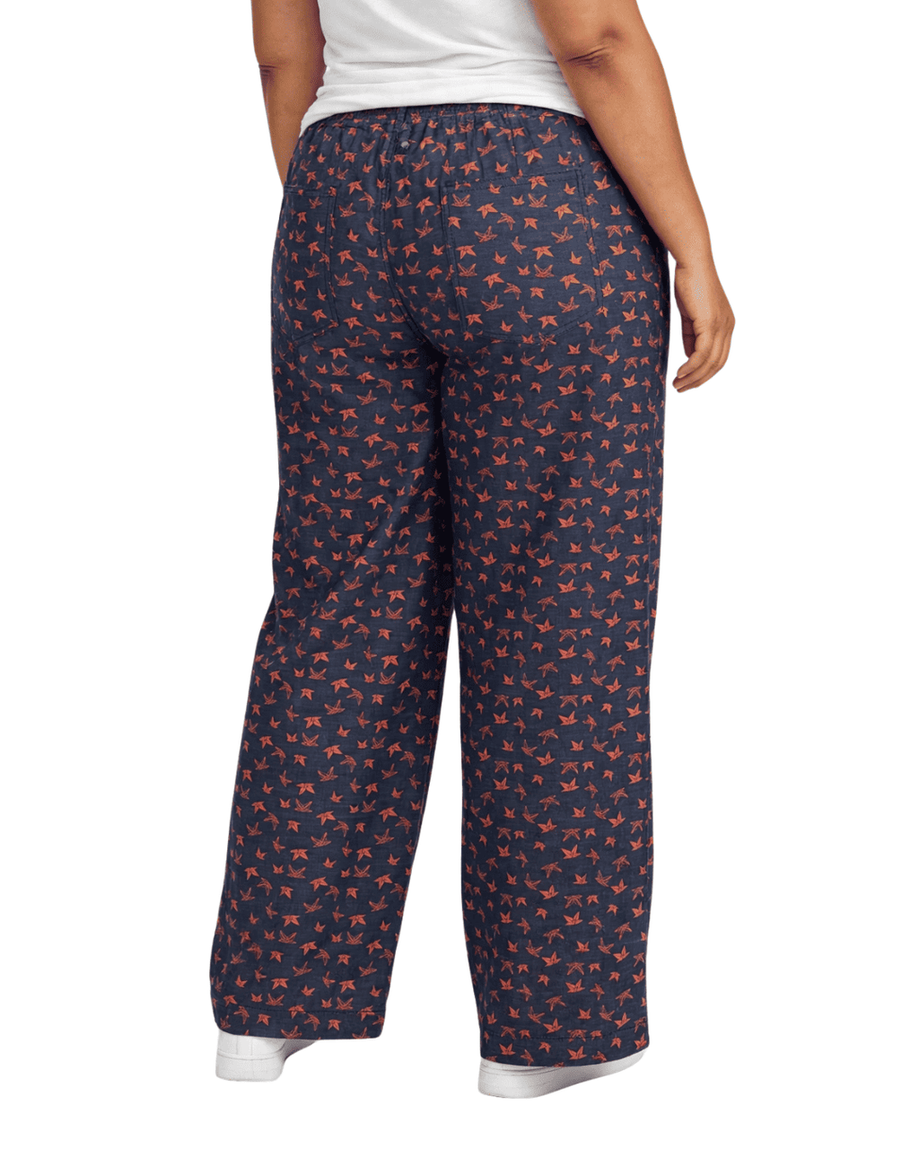 Women Navy Blue Printed Wide Denim Leg Pants with Elasticated Waist