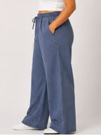 Women Mid Gray Solid Wide Leg Drawstring Palazzo Pants | MEGRAY
