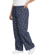 Women Denim Navy Blue Printed Wide Leg Pants with Elasticated Waist