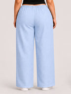 Women Sky Blue Solid Wide Leg Drawstring Palazzo Pants | SKYEE