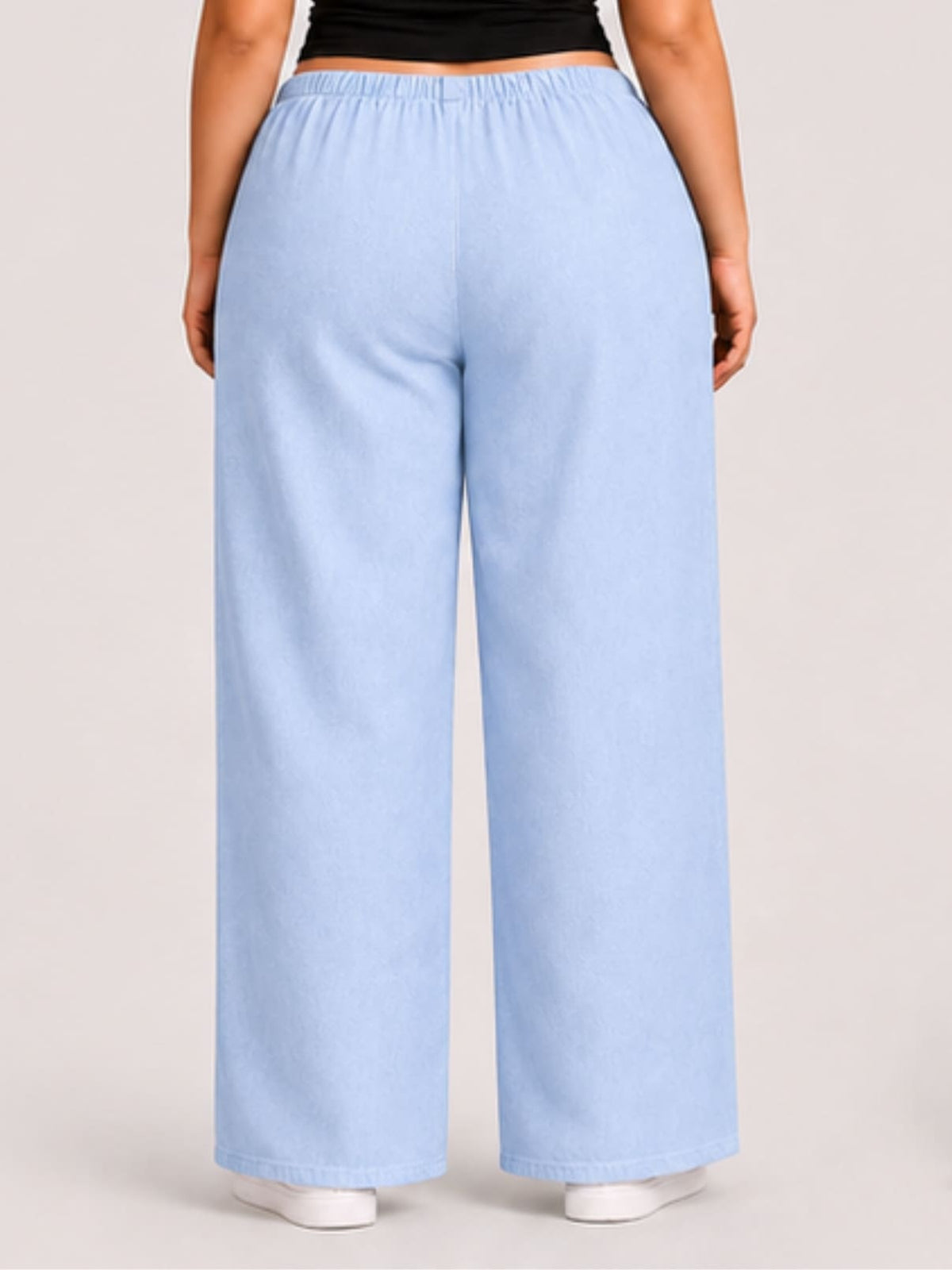Women Sky Blue Solid Wide Leg Drawstring Palazzo Pants | SKYEE