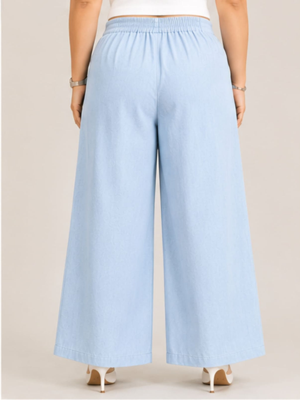 Women Solid Wide Leg Denim Palazzo