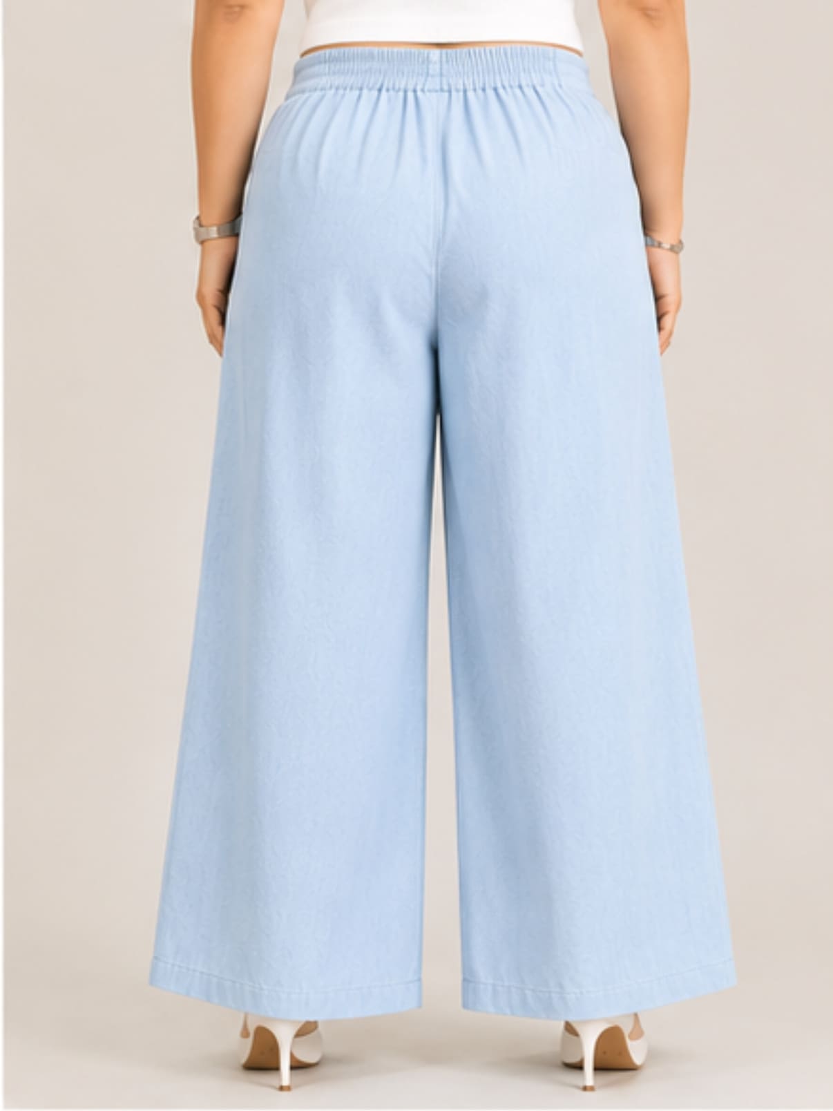 Women Solid Wide Leg Denim Palazzo