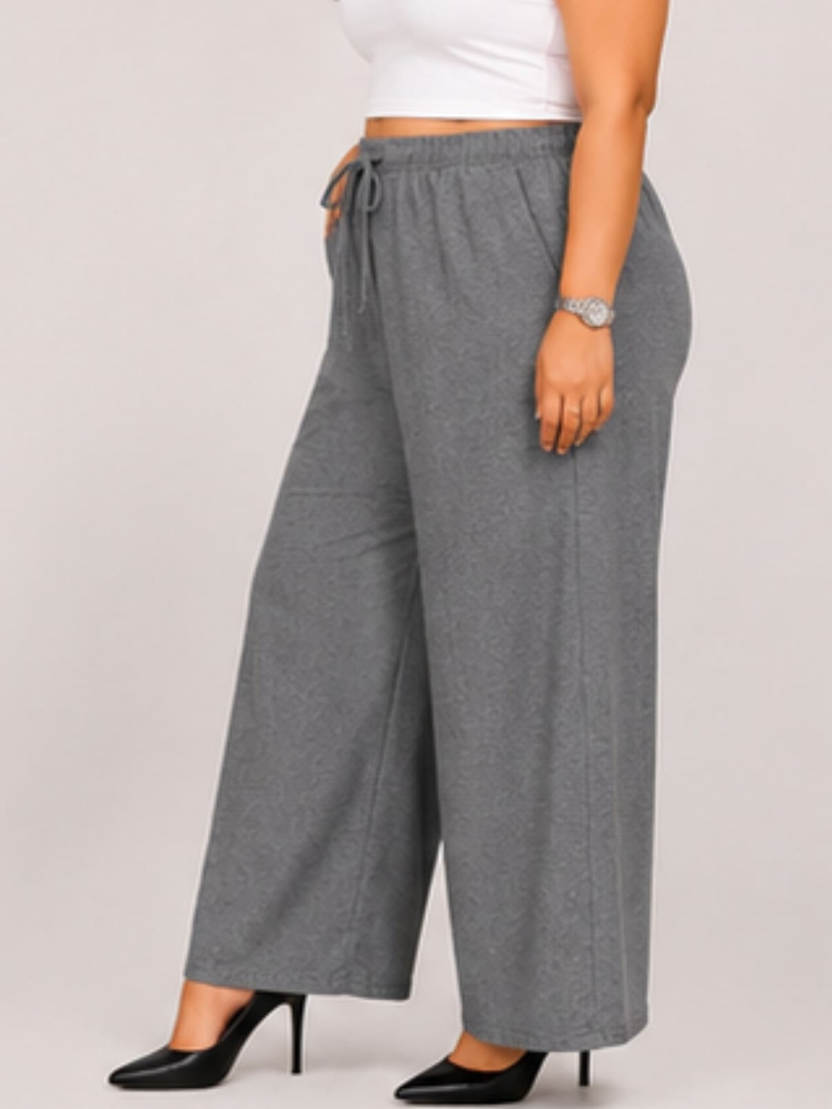 Women Grey Solid Wide  Palazzo Pants | SHINE