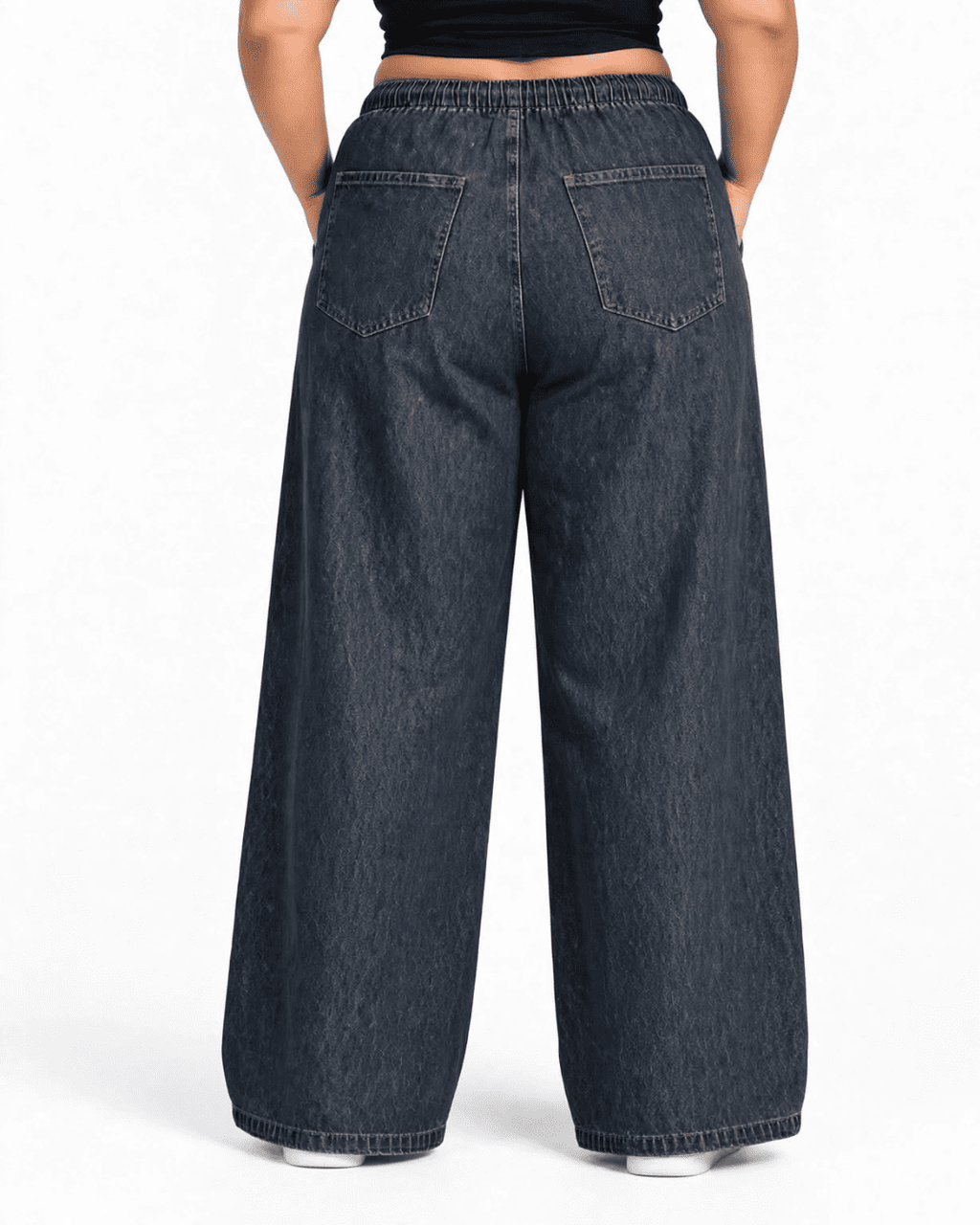 Women Wide Denim Leg Pants with Elasticated Waist | TINTAA