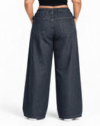 Women Wide Denim Leg Pants with Elasticated Waist | TINTAA