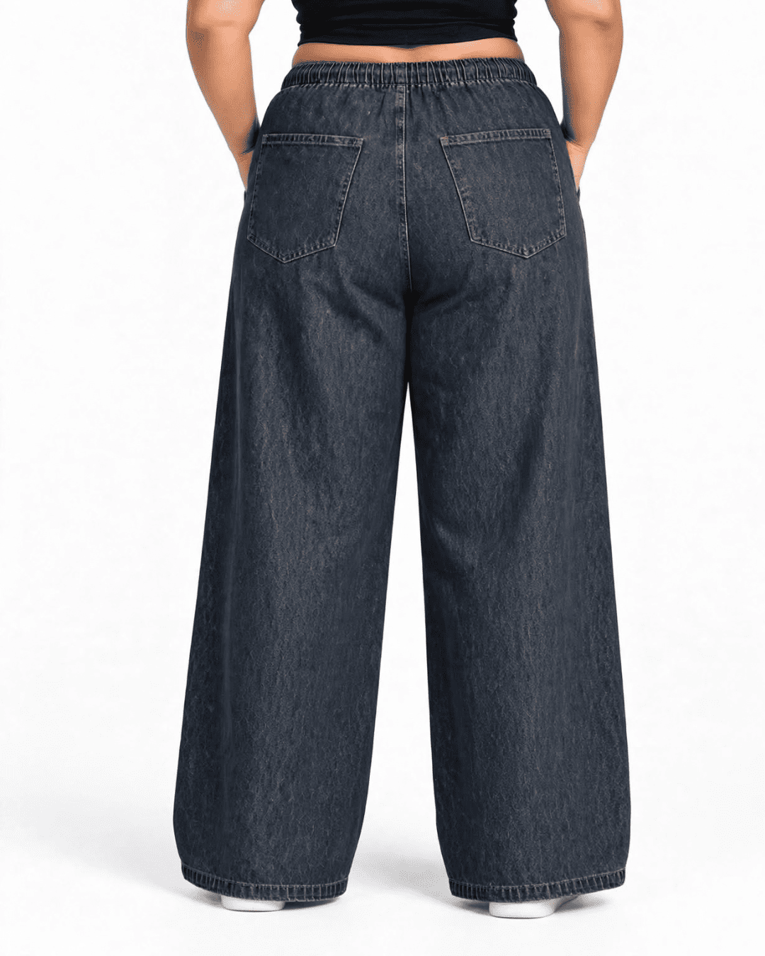 Women Wide Denim Leg Pants with Elasticated Waist | TINTAA