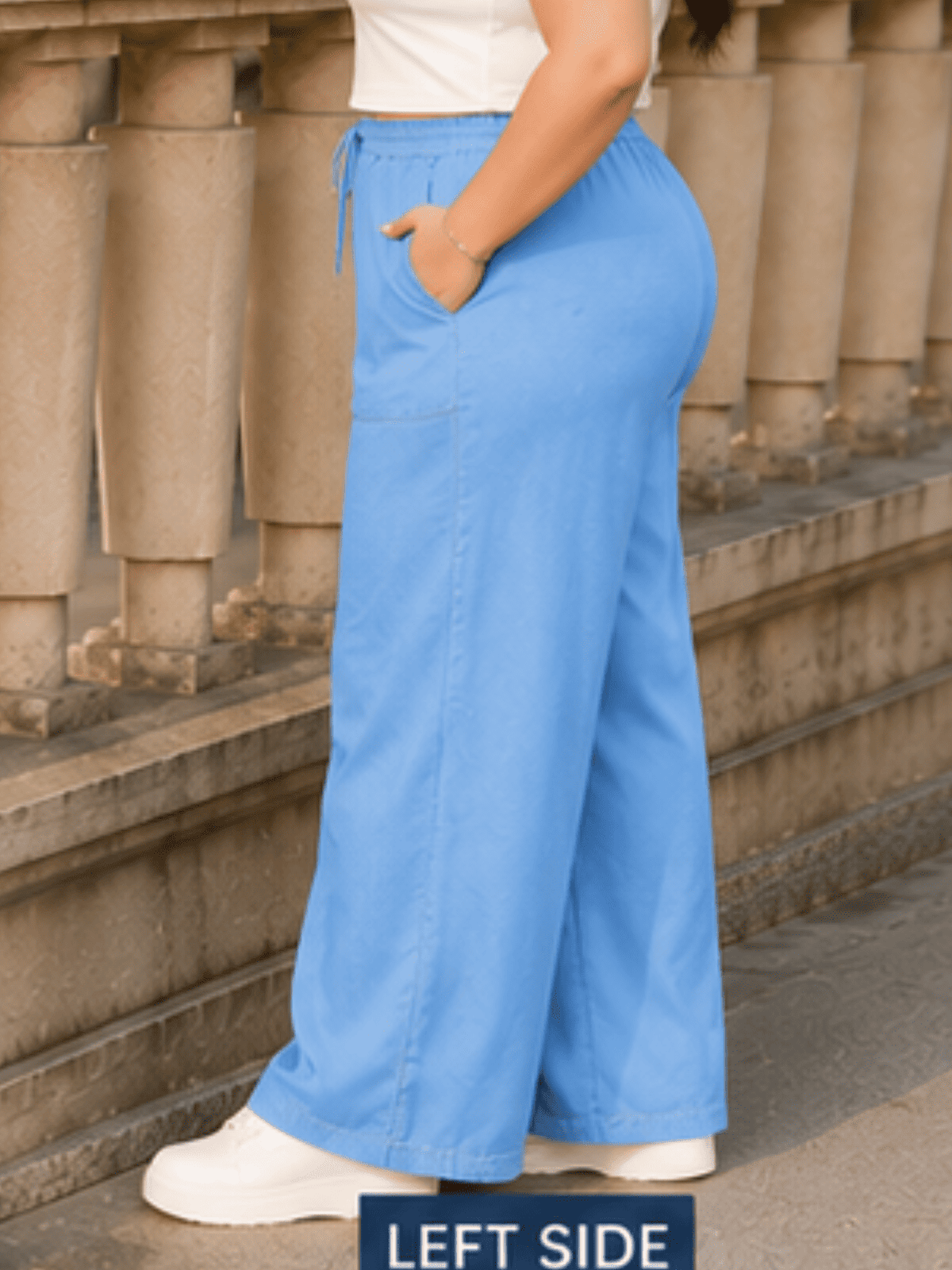 Women  Solid Wide Leg Drawstring Palazzo Pants | DEASK