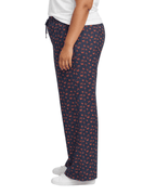 Women Navy Blue Printed Wide Denim Leg Pants with Elasticated Waist