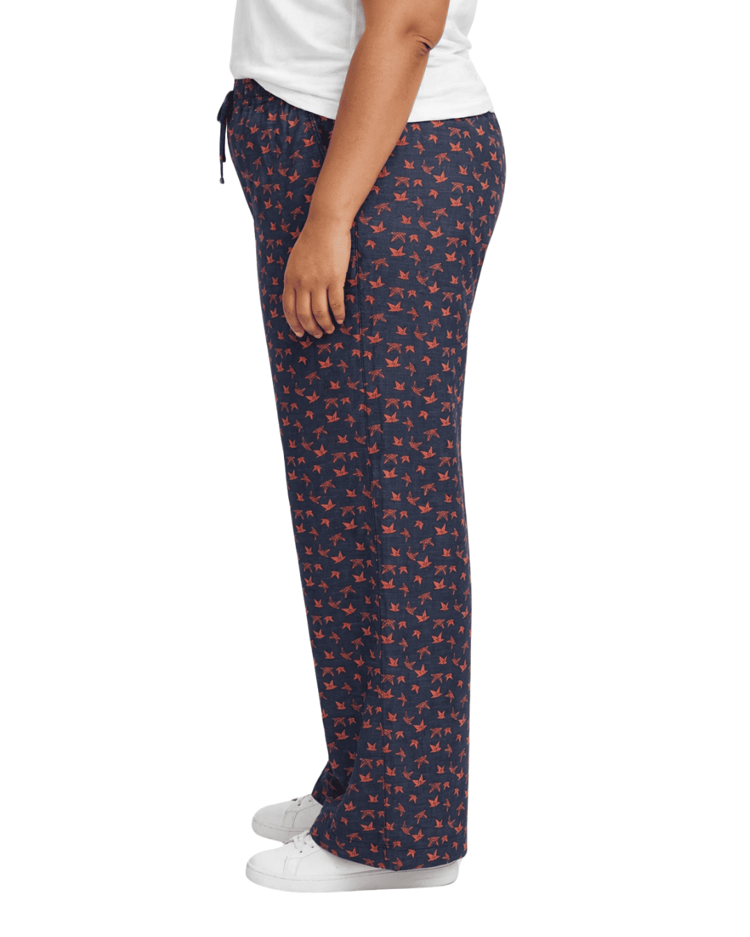 Women Navy Blue Printed Wide Denim Leg Pants with Elasticated Waist
