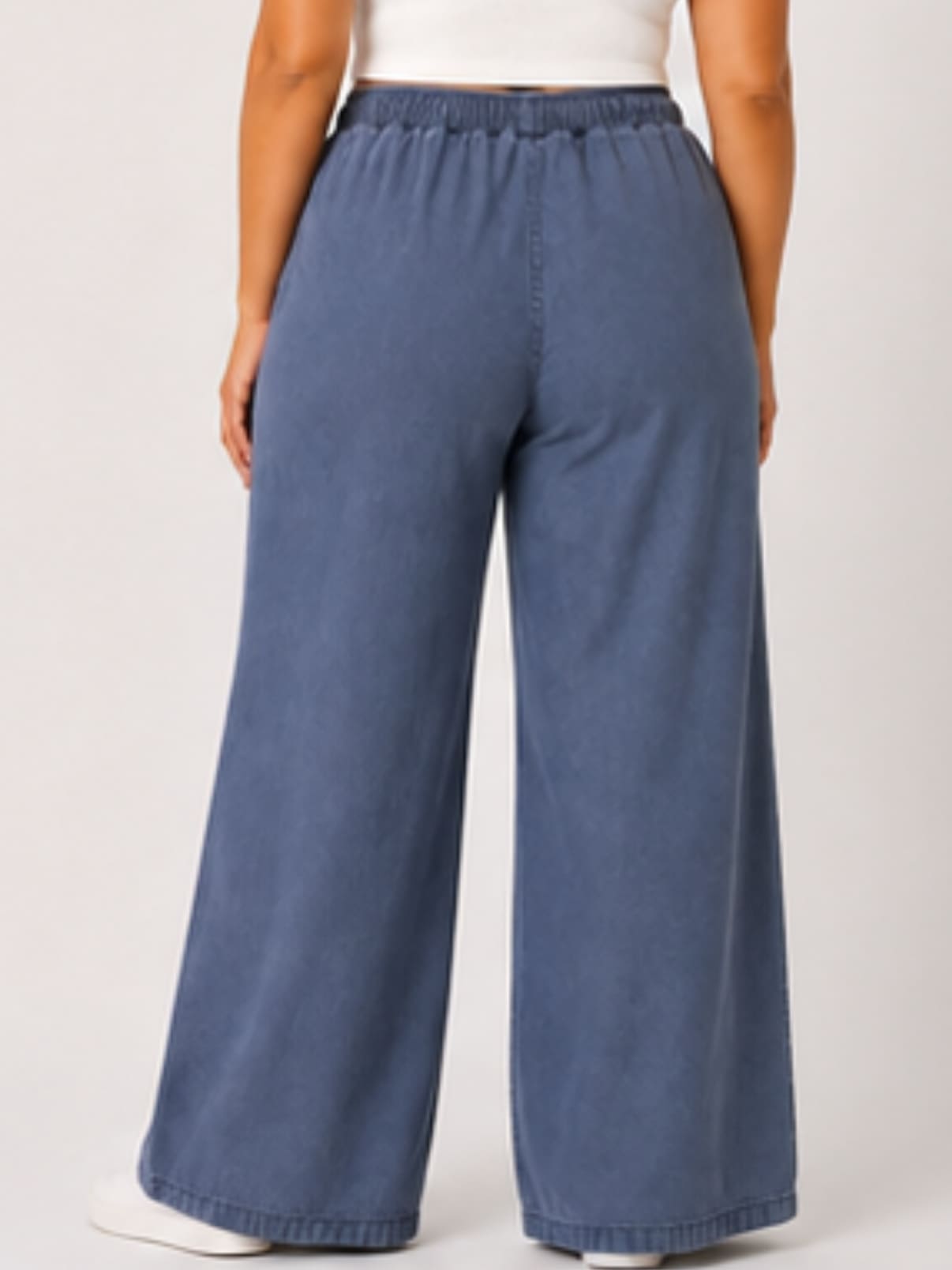 Women Mid Gray Solid Wide Leg Drawstring Palazzo Pants | MEGRAY