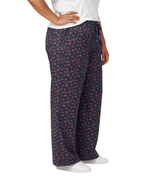 Women Navy Blue Printed Wide Denim Leg Pants with Elasticated Waist