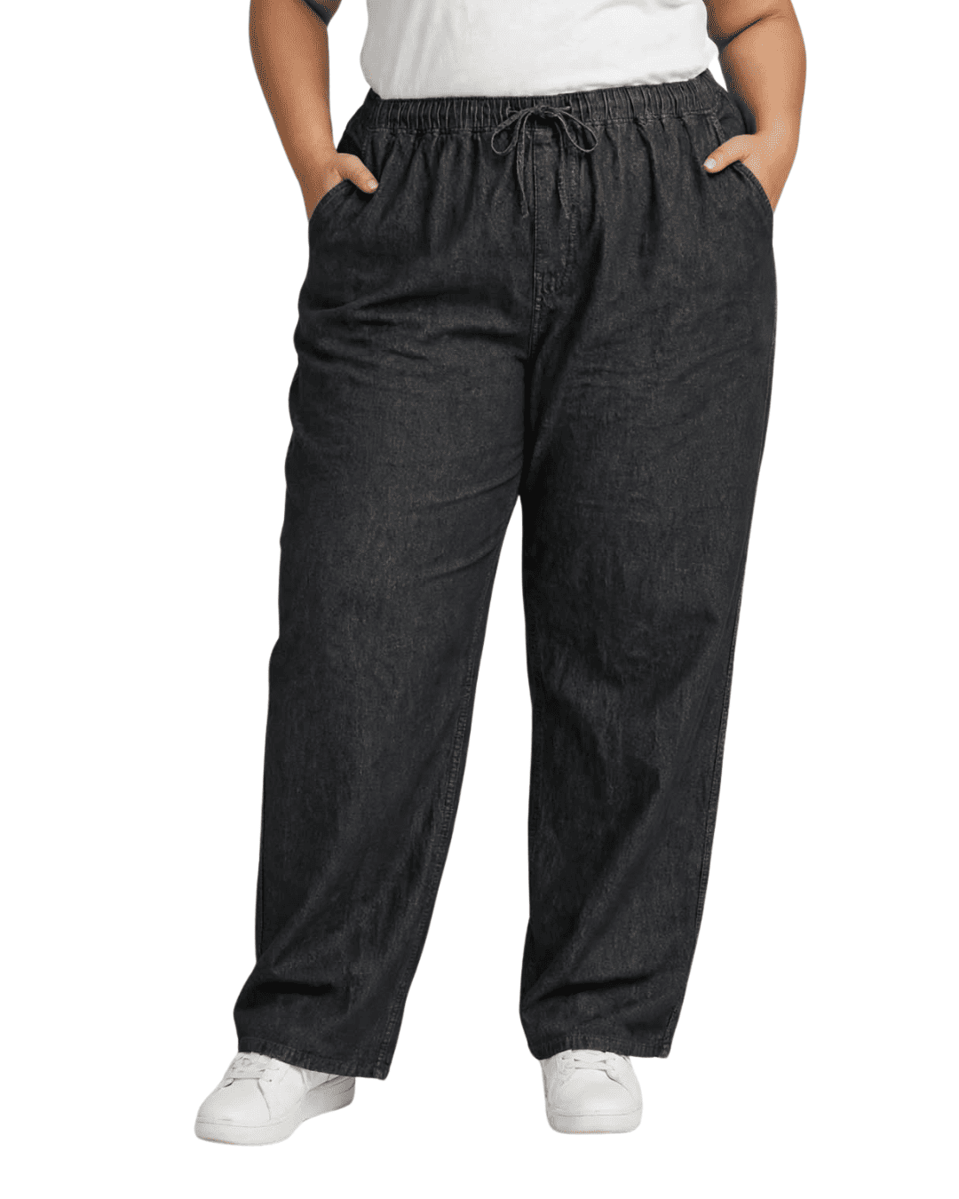 Women Wide Denim Leg Pants with Elasticated Waist | ZIKKA