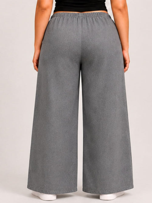 Women Grey Solid Wide Leg Drawstring Palazzo Pants | GLASY