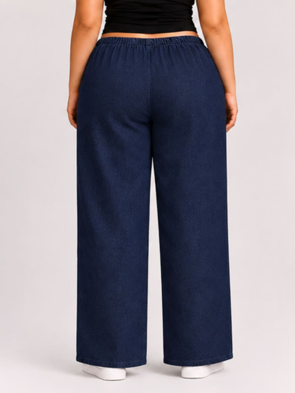 Women Navy Blue Solid Wide Leg Drawstring Palazzo Pants | BLUES