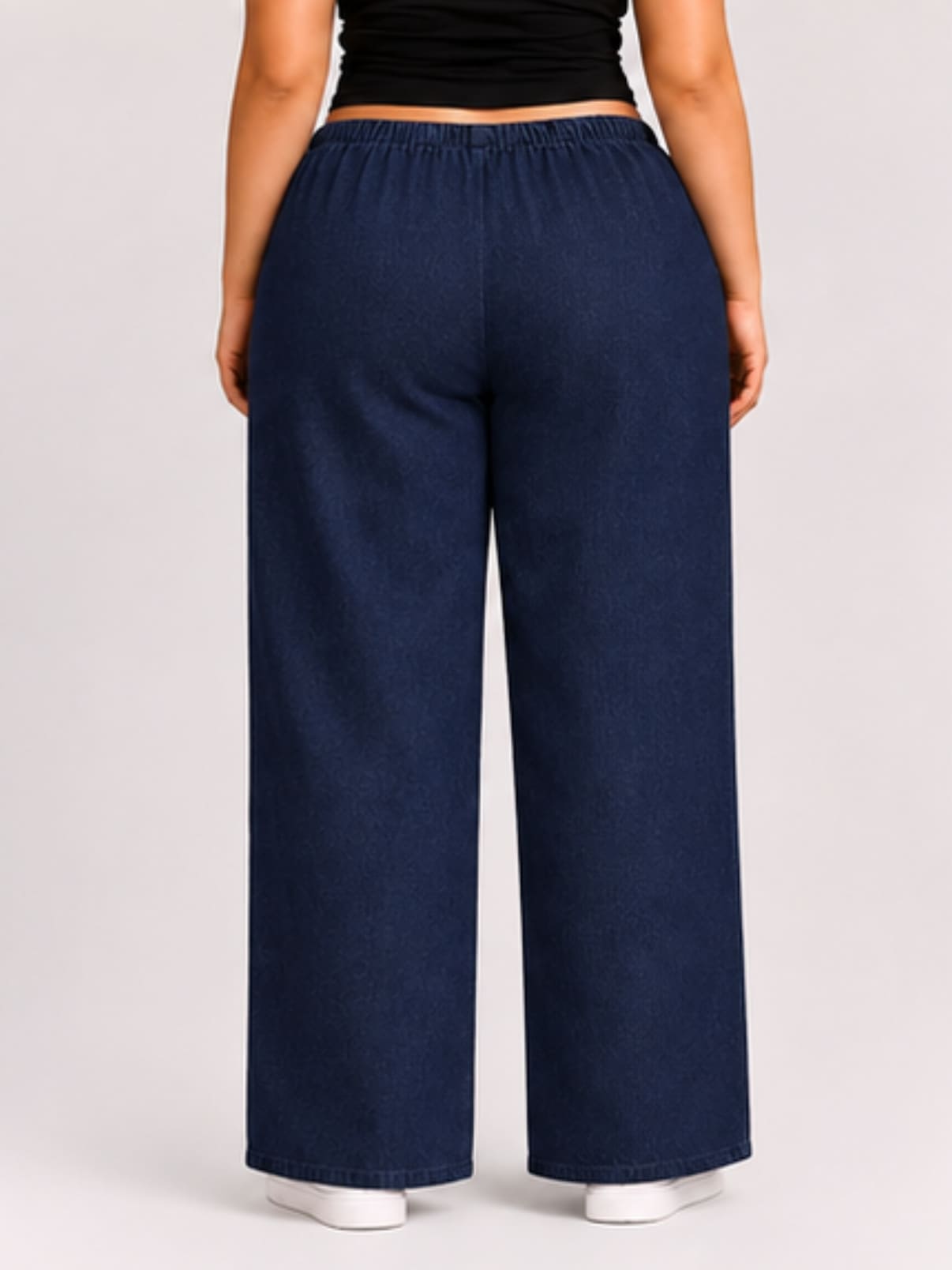 Women Navy Blue Solid Wide Leg Drawstring Palazzo Pants | BLUES