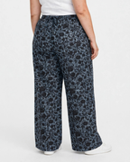 Women Grey Printed Wide Denim Leg Pants with Elasticated Waist