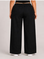 Women Black Solid Wide Leg Drawstring Palazzo Pants | BLAIS