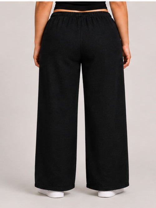 Women Black Solid Wide Leg Drawstring Palazzo Pants | BLAIS