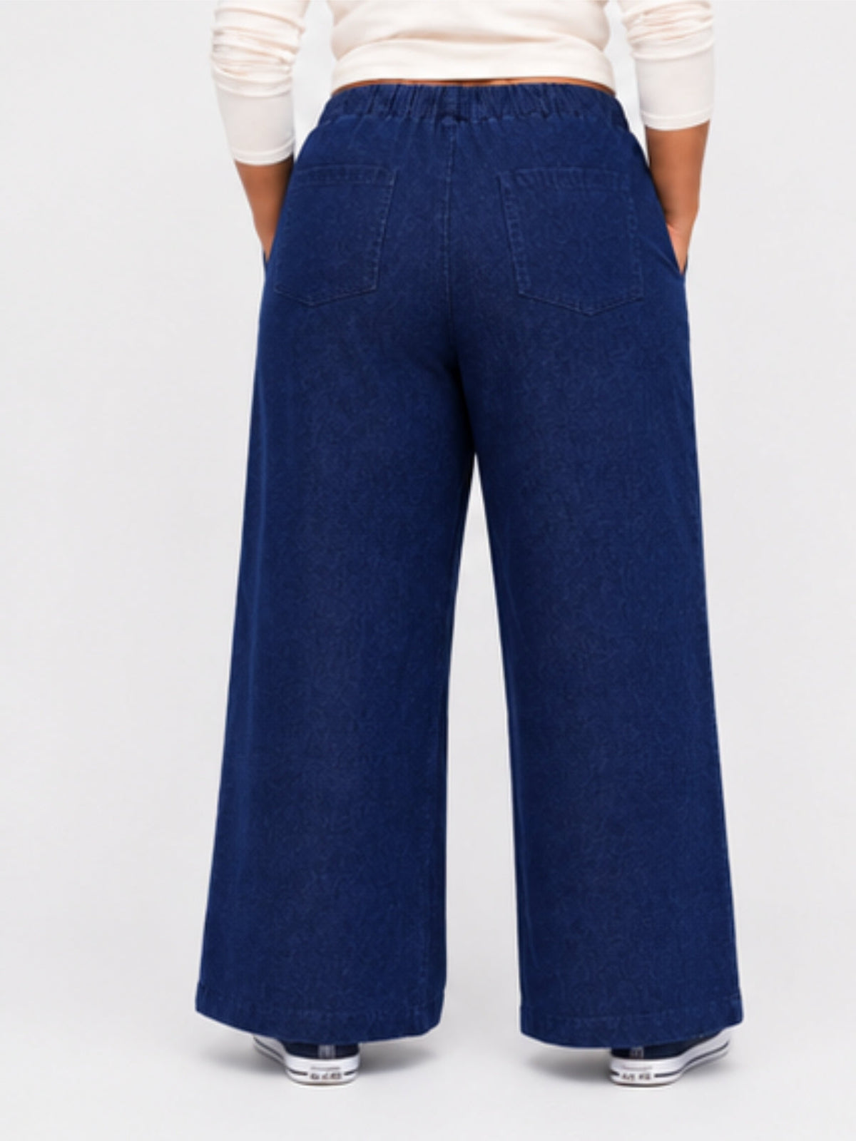 Women Dark Blue Solid Wide Leg Drawstring Palazzo Pants | ZINTO