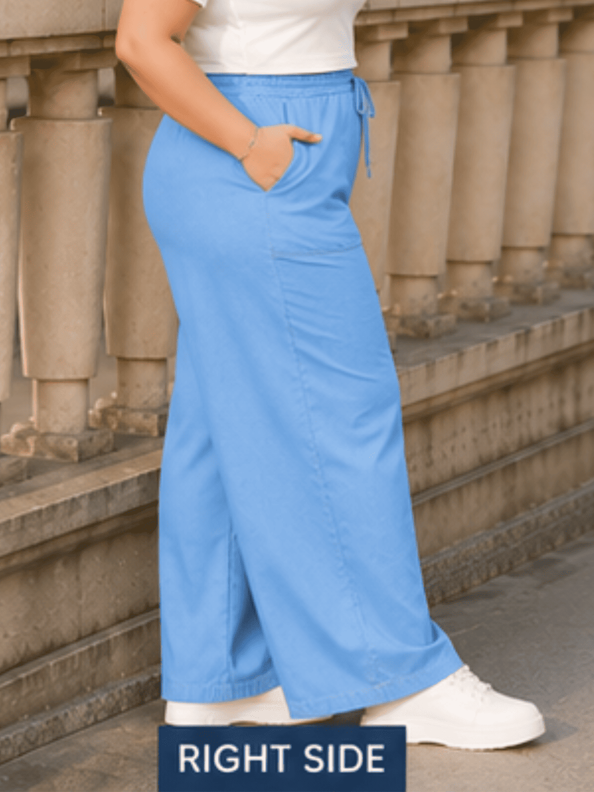 Women  Solid Wide Leg Drawstring Palazzo Pants | DEASK
