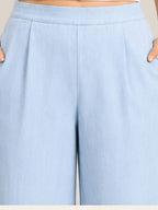Women Solid Wide Leg Denim Palazzo
