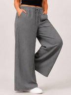Women Grey Solid Wide Leg Drawstring Palazzo Pants | GLASY