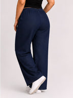 Women Navy Blue Solid Wide Leg Drawstring Palazzo Pants | BLUES