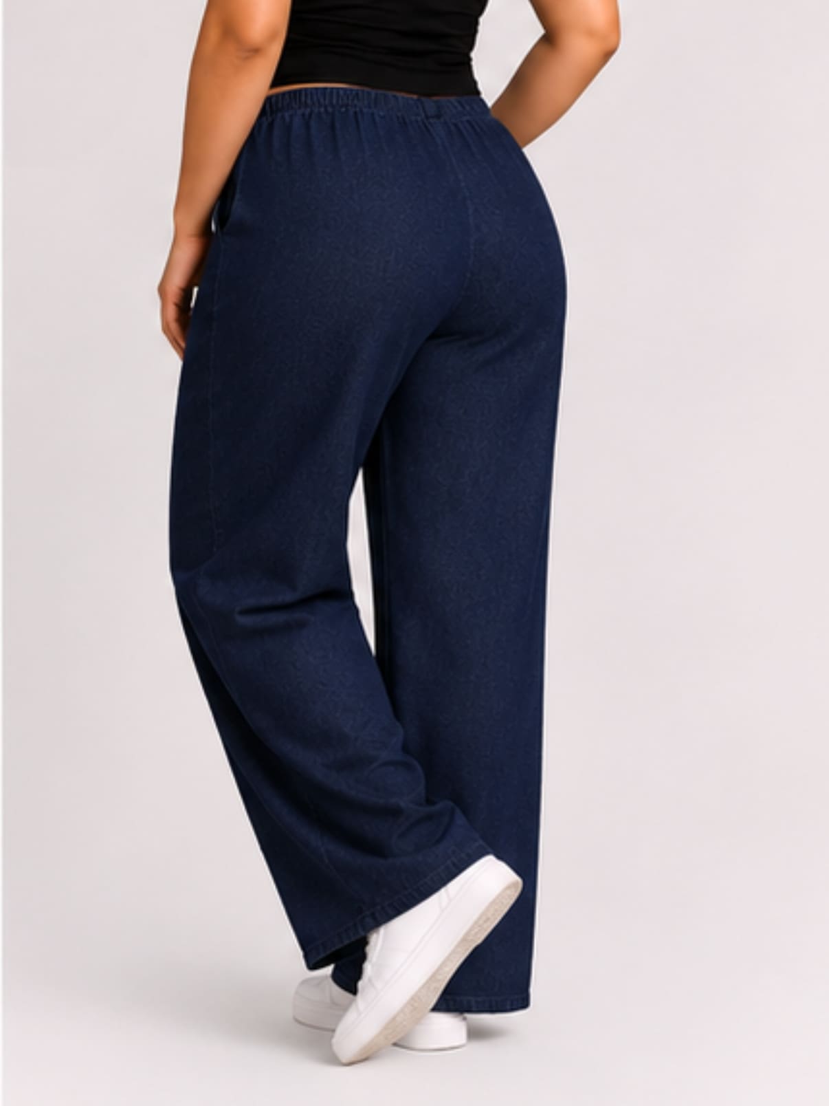 Women Navy Blue Solid Wide Leg Drawstring Palazzo Pants | BLUES
