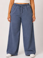 Women Mid Gray Solid Wide Leg Drawstring Palazzo Pants | MEGRAY