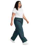 Women Navy Blue Printed Wide Denim Leg Pants with Elasticated Waist
