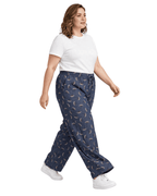 Women Denim Navy Blue Printed Wide Leg Pants with Elasticated Waist