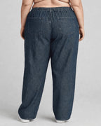 Women Wide Denim Leg Pants with Elasticated Waist | TINTA