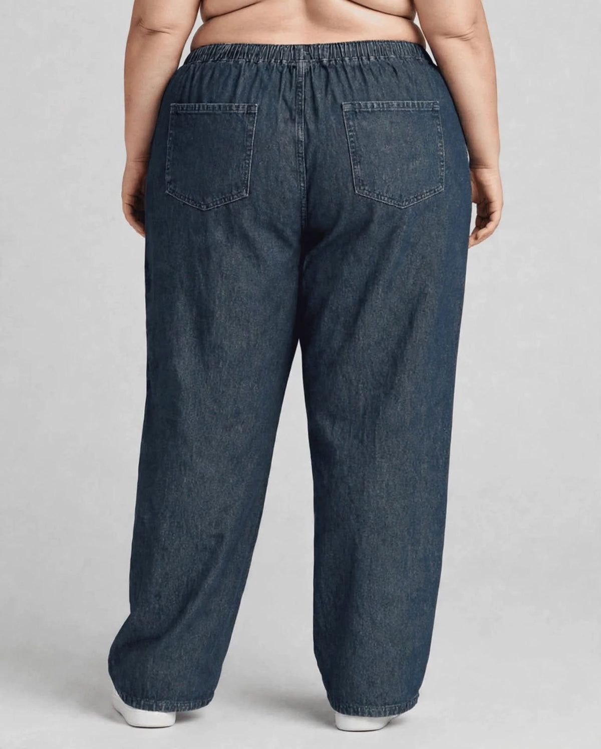 Women Wide Denim Leg Pants with Elasticated Waist | TINTA