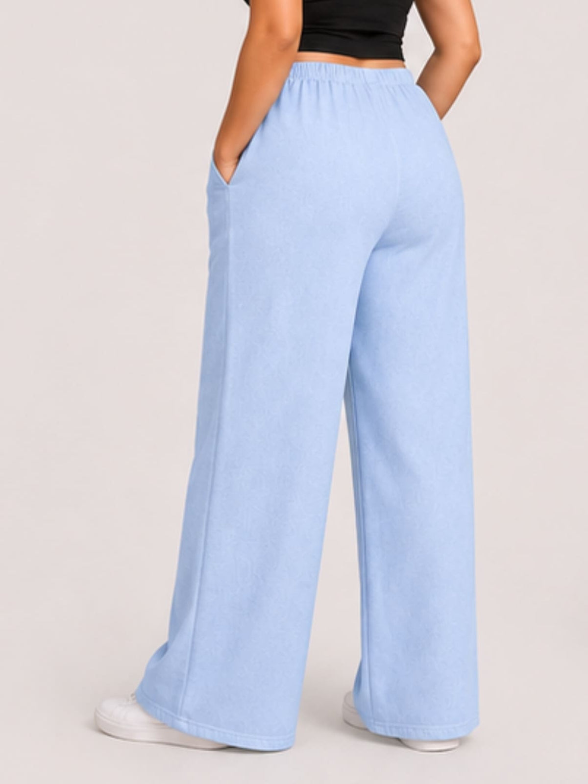 Women Sky Blue Solid Wide Leg Drawstring Palazzo Pants | SKYEE