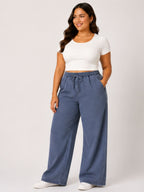 Women Mid Gray Solid Wide Leg Drawstring Palazzo Pants | MEGRAY