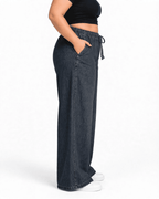 Women Wide Denim Leg Pants with Elasticated Waist | TINTAA